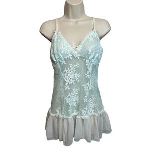 INTIMO Donatella mint & white lace & ruffles babydoll nightie